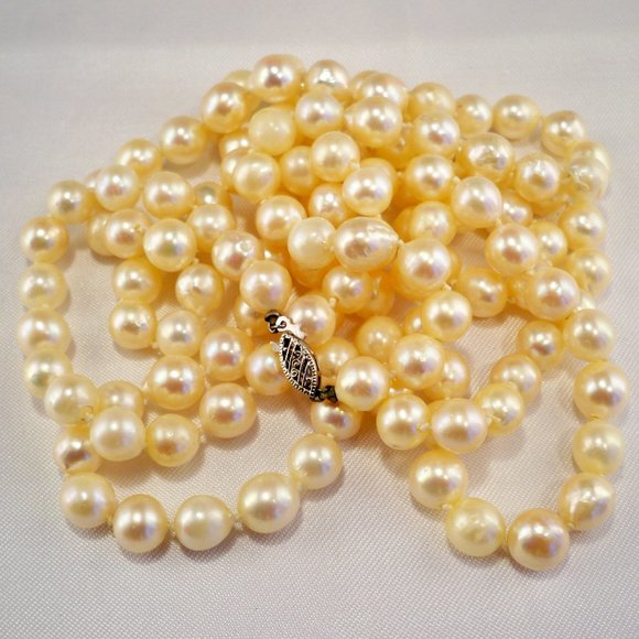 Vintage Genuine Pearls 10K White Gold, Single Stand 48" Necklace